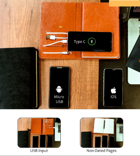 5000 MH power bank with a notebook